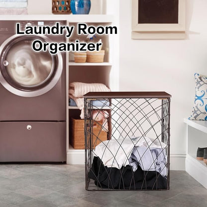 Small Coffee Table Storage, Square End Tables Blanket Basket with Lid for Living Room Folding Storage Side Table 1 Pack