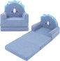 MOONBEEKI 2-in-1 Foldable Toddler Couch, Soft Sherpa Fabric with Washable Cover, Convertible Sofa to Lounger, Kids Sofa for Playroom, Bedroom, Living Room, Birthday Gift, Ages 1-3, Blue Triceratops