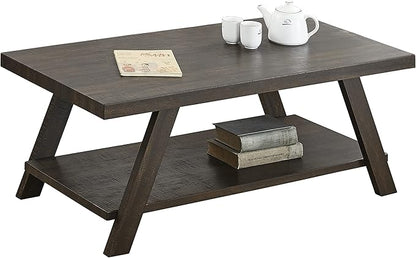 Roundhill Furniture Athens Contemporary Wood Shelf Coffee Table, Weathered Espresso