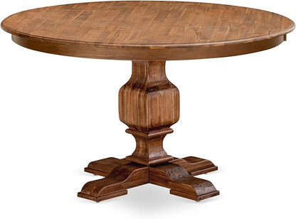 F3MZ5-50N-04 5-Pc Dining Room Set consists of a Pedestal Kitchen Table and 4 Light Tan Polyester Chairs with Padded Back - Antique Walnut