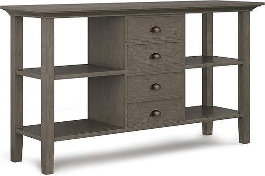 SIMPLIHOME Redmond SOLID WOOD 54 inch Wide Transitional Console Sofa Table in Farmhouse Grey for the Living room Entryway and Bedroom