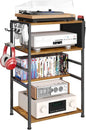 4-Tier AV Media Stand,Game Console Stand with 4 Hooks and Fabric Bags,DVD Shelf,Media Storage Cabinet,Audio Rack Record Player Stand Small Entertainment Center for Home Dorm, Apartment