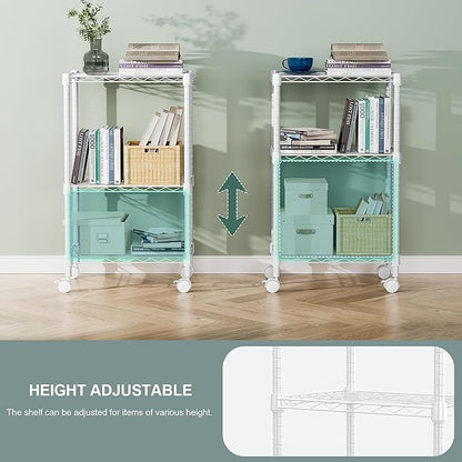 3 Tier Shelf Metal Storage Shelves Wire Rack Closet Organizers with Wheel for Garage Kitchen Bathroom Laundry White 11.8" D x 17.7" W x 29.8" H