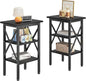 VECELO End Table Set of 2, Bedside Table, 24" Tall Living Room End Tables, X-Design Reinforced Nightstands, Side Table with 3-Tier Storage Shelves for Small Spaces, Office, Bedroom, Classic Black