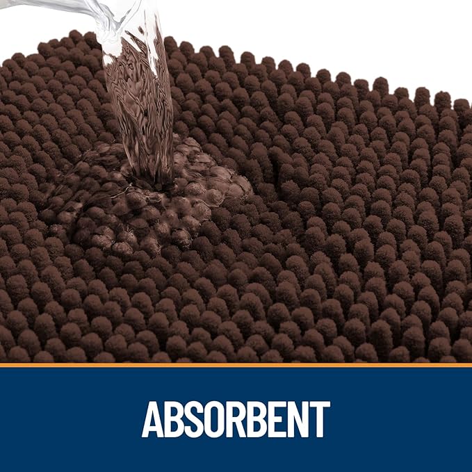 OLANLY Door Mat for Muddy Dog Paws 40x32, Ultra Absorbent Chenille Mud Doormat with Paw Print Design, Non-Slip Washable Doormat for Indoor Entryway, Quick-Dry Pet Bed Mats for Dirty Dogs, Brown