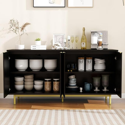 Vipbear Modern TV Stand for 65 Inch TV,Entertainment Center with Storage Cabinets and Adjustable Shelves, Media Console Table, Wood Television Furniture for Living Room, Bedroom, Black