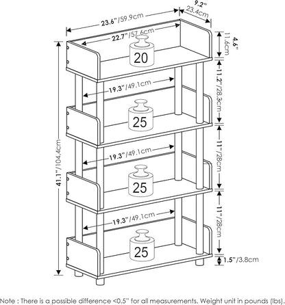 Furinno Turn-N-Tube 4-Tier Multipurposes Display Rack, Open Shelf Rack/Storage with Back & Side Panel, Flagstaff Oak/Black