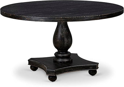 I52-11-TP Wooden Breakfast Table with Acacia Wood Round Tabletop and Stylish Pedestal Base - Sand Blasted Black Finish