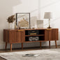 TV Stand for Living Room, Mid Century Modern Entertainment Center for 55/60/65 inch TVs, TV Console with Fluted Door Cabinets and Open Shelves, for Bedroom, Walnut