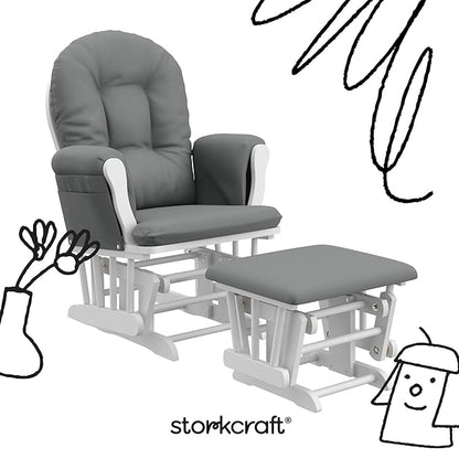 Storkcraft Premium Hoop Glider & Ottoman (White/Gray) — GREENGUARD Gold Certified Nursery Glider, Solid Wood Craftsmanship, Smooth-Gliding Nursery Chair and Ottoman, Award-Winning