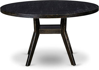 I58-11-TP - A Wood Dining table with a Round Tabletop and Stylish Pedestal, Sand Blasted Black Finish.