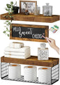 QEEIG Bathroom Shelves Over Toilet - Paper Storage Wall Mounted Farmhouse Decor Decorations Chalkboard Small Floating Shelf 2+1 Set 16 inch, Rustic Brown (021BN)