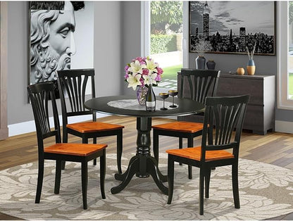 East West Furniture DLAV5-BLK-W 5 Piece Dining Set Includes a Round Dining Room Table with Dropleaf and 4 Kitchen Chairs, 42x42 Inch, Black & Cherry