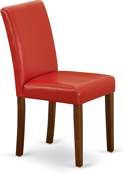 East West Furniture DUAB5-MAH-72 5 Piece Dinette Set for 4 Includes a Rectangle Dining Table and 4 Firebrick Red Faux Leather Parson Dining Room Chairs, 36x60 Inch, Mahogany