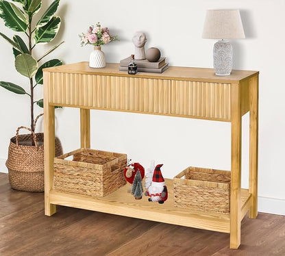 Long Console Table with Storage, Fluted Entryway Slim Sofa Tables Behind Couch Entryway Table, Modern Narrow Wood Hallway Foyer Entrance Couch Tables for Living Room