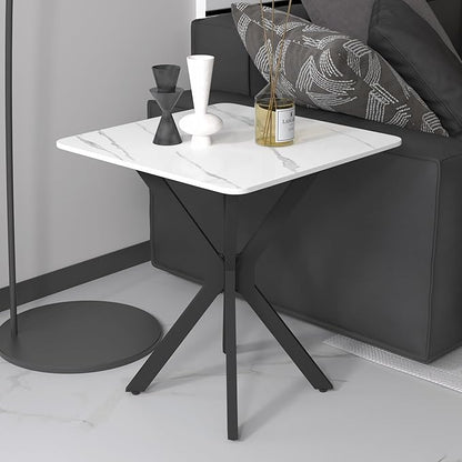 Square Side Table Set of 2, Modern Stylish End Table with Faux Marble Top and Black Metal Legs,Durable Sofa Side Table for Living Room Bedroom
