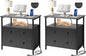 27 inch Wide Nightstand with Charging Station, Bedside Table with Open Shelf, 2 Drawers Small Wood Dresser, End Side Table for Bedroom (2 Pack,Black)