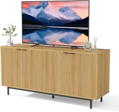 Vipbear Modern TV Stand for 65 Inch TV,Entertainment Center with Storage Cabinets and Adjustable Shelves, Media Console Table, Wood Television Furniture for Living Room, Bedroom, Natural Wood