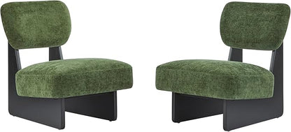 Christopher Knight Home Mores Low Profile Accent Chair Set of 2, Modern Living Room Armless Lounge Chair, Fabric Comfy Reading Chair for Bedroom, Wooden Frame and Thick Padded Seat, Black+Green