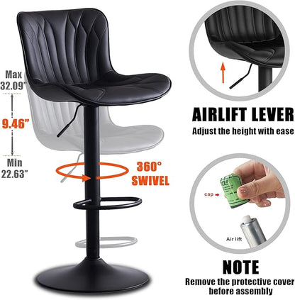 YOUNIKE Single Black Bar Stools Modern Swivel Counter Height Bar Chair with Back Adjustable Kitchen Island Faux Leather Padded Barstools taburetes de bar Breakfast sillas para barra de cocina 1PCS