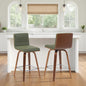 Vienna Modern Counter Height Swivel Bar Stool with Vintage Green Upholstered Seat and Walnut Finished Wood Frame Set of 2