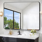 FORBATH Large Bathroom Mirror 48 x 36 Inches，Black Large Wall Mirror Aluminum Frame Wall Mounted Rounded Corner Morndern Mirror for Bathroom Bedroom Entryway Living Room