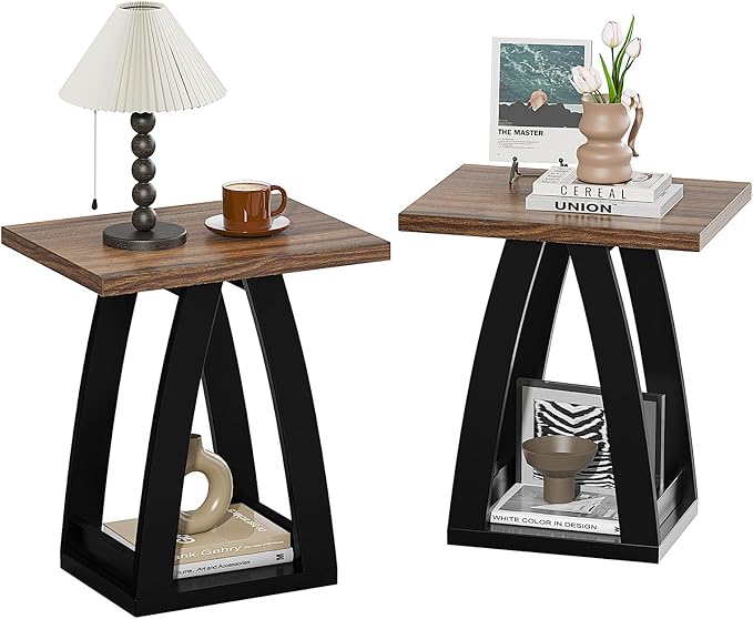 End Tables Living Room Set of 2. Side Tables Living Room. Side Table Beside Sofa. Modern End Table for Home. Black-Brown End Tables Set of 2