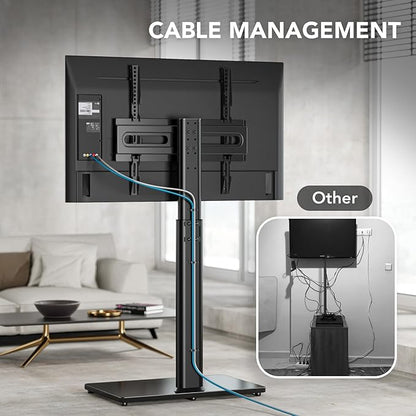 AX WABER Universal Floor TV Stand with Mount 70 Degree Swivel 9 Level Height Adjustable and Space Saving Design for Most 27 to 65 inch LCD, LED OLED TVs, Perfect for Corner & Bedroom AX1006TB