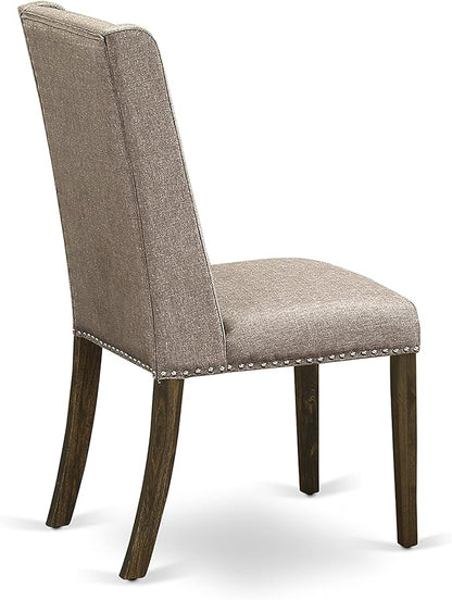 East West Furniture X777FL716-7 7 Piece Dining Room Table Set Consist of a Rectangle Dining Table with X-Legs and 6 Dark Khaki Linen Fabric Upholstered Chairs, 40x72 Inch, Multi-Color