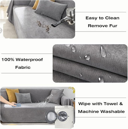 STACYPIK Waterproof Gray Couch Cover for Dogs, Non-Slip Sofa Covers for 3 Cushion Couch,Washable Sectional Cover for L-Shaped, Anti-Scratch Loveseat Cover, Pet-Friendly Furniture Protector-71X134IN