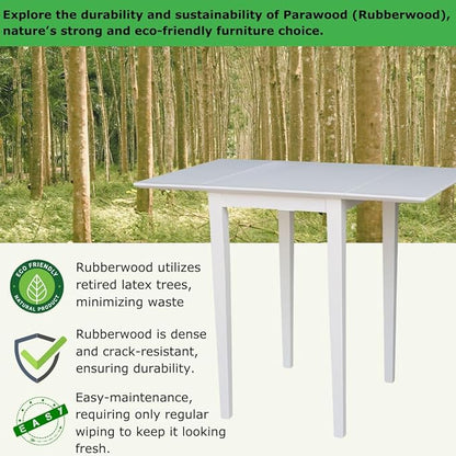 IC International Concepts, Solid Wood Small Drop Leaf Dining Table, Solid Real Wood, Sturdy Parawood, White