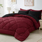 HEVUMYI Red & Black Queen Comforter Set - 7-Piece All Season Burgundy Bed in a Bag Queen, Ultra Soft Bedding Set with Comforter, Flat Sheet, Fitted Sheet, Pillowcases, Pillow Shams, Burgundy
