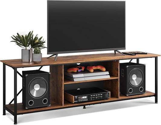 WLIVE TV Stand for 70 Inch TV, Entertainment Center with Storage, Industrial TV Console for Living Room and Bedroom, Rustic Brown
