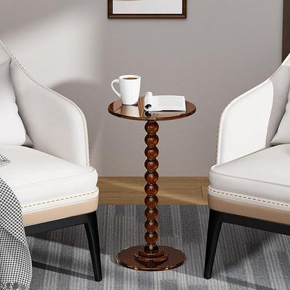 Acrylic Side Table, End Table Round Top with Solid Post for Living Room, Bedroom, Balcony, Easy Assembly (Clear) (Pedestal, Dark Brown)