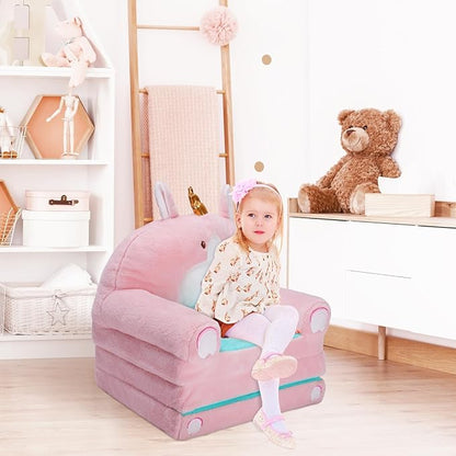 Foldable Kids Couch Toddler Backrest Armchair 2 In 1 Flip Open Sofa Bed for Chidren, Cartoon Comfy Soft Kids Chair, Steady Lightweight Toddlers Sofa Bed for Bedroom Livingroom Playroom Unicorn