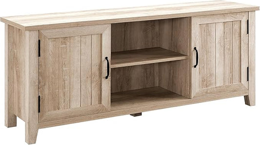Walker Edison Buren Classic Grooved Door TV Stand for TVs up to 65 Inches, 58 Inch, White Oak