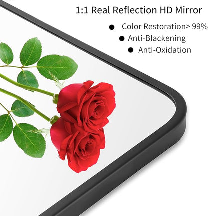 27"x40" Bathroom Wall Mirror with Matte Black Metal Frame & HD Glass, Copper-Free Mirrors Modern Rectangle Round Corner Framed Vanity Mirror - Horizontal or Vertical Installation