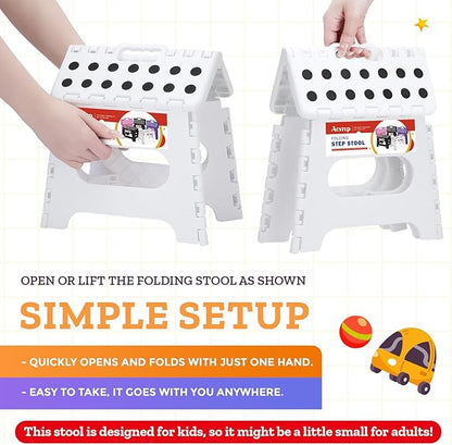 ACSTEP Folding Step Stool, 7.5 Inch Height, 300 lb Capacity, Collapsible, White, Suitable for Kitchen