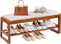 Shoe Bench Storage Rubberwood with Leather Cushion 39.4", Waterproof Easy to Clean 550LBS Organizer Shoe Rack for Entryway, Hallway, Mudroom, Front Door