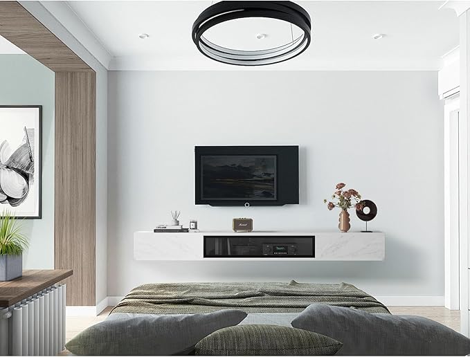 High Gloss Floating TV Stand,78'' Wall Mounted TV Console,Under TV Floating Shelf,Floating TV Cabinet with 3 Doors for Bedroom Living Room,White