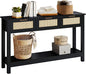 Luoxiao Entryway Console Table with 3 Rattan Drawers - Long Sofa Table Behind Couch Modern Fluted Hallway Living Room Storage Cabinet, Entry Table Open Shelf Foyer Furniture, Anti-Tip, Black, 47 Inch