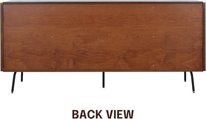 NTC Veil Modern Sideboard with 4 Doors, Buffet Cabinet with Vertical Groove Design and Metal Legs, Storage Cabinet for Living Room, and Hallway, Effortless Assembly - Dark Walnut
