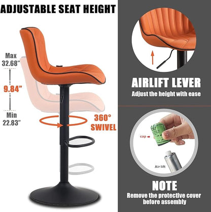 YOUNIKE Orange Bar Stools Set of 6 Modern Swivel Counter Height Bar Chair with Back Adjustable Kitchen Island Faux Leather Padded Barstools taburetes de bar Breakfast sillas para barra de cocina 6PCS