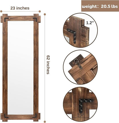 MeMoreCool Rustic Full Length Farmhouse Mirror, Oversized Decorative Floor Mirror, Standing or Leaning Wall-Mounted Framed Glass for Living Room or Bedroom