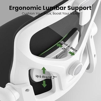 Ergonomic Office Chair, Comfy Home Office Chair High Back Computer Chair with Headrest, Adjustable Back Support, Flip-Up Arms, 90-120° Tilt and Wide Cushion, Up to 300lbs, Black+White