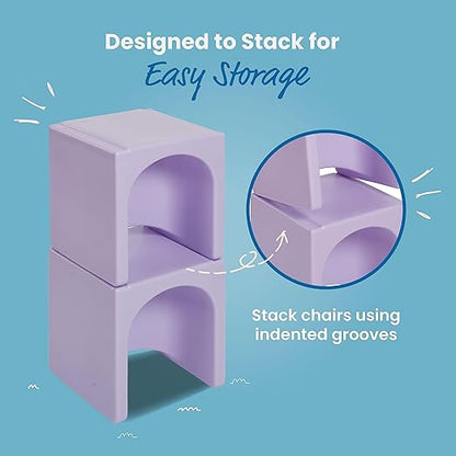 ECR4Kids Tri-Me Table and Cube Chair Set, Multipurpose Furniture, Light Purple, 3-Piece