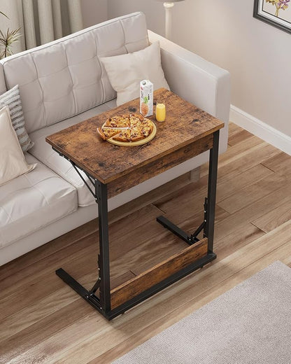 Tatub Folding TV Tray Table Set of 4, 24" Wide C-Shaped End Table for Couches, Small Sofa-Side Laptop Desk with Metal Frame for Living Room, Bedroom, Rustic-Brown
