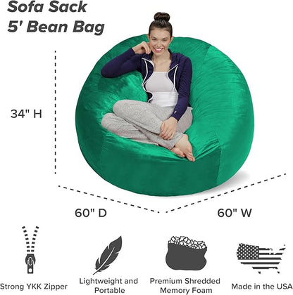 Sofa Sack Bean Bag Chair - Plush, Ultra Soft - Memory Foam Bean Bag Chair with Microsuede Cover - Stuffed Foam Filled Furniture and Accessories for Dorm Room 5 Feet - Aqua Marine