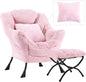Lazy Chair with Ottoman, Comfy Reading Lounge Chair with Footstool & Throw Pillow Modern with Armrests & Side Pocket for Living Room, Bedroom, Dorm Room, Plush Pink