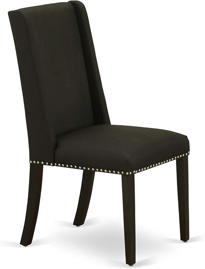 East West Furniture X697FL624-6 6 Piece Dinette Set Contains a Rectangle Dining Table with X-Legs and 4 Black Linen Fabric Parson Chairs with a Bench, 40x72 Inch, Multi-Color
